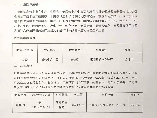關(guān)于赤峰卉原建材有限公司產(chǎn)生處置固體、危險廢物信息的公開公示